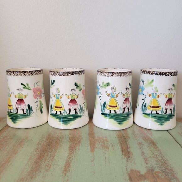 Other - Dutch Folk Art Ceramic Cups • Hand-Painted Japan (Set of 4) 🌸